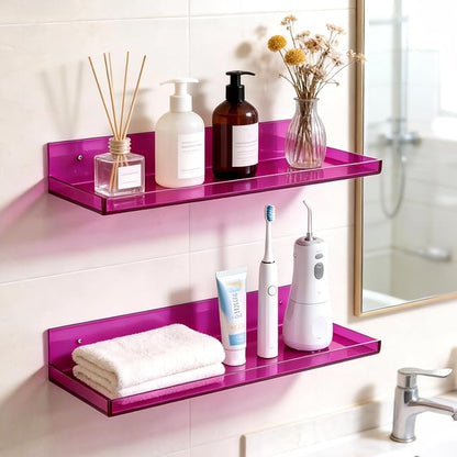 Floating Shelves for Wall Acrylic Wall Shelves for Bedroom Bathroom Living Room Kitchen 16.5X5.5'', Pack of 2, Purple