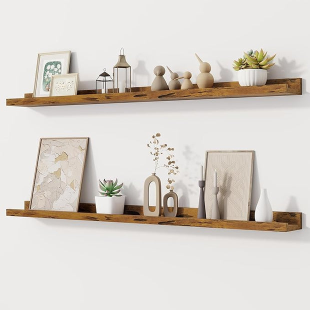 Fun Memories Picture Ledge Shelf, 40 Inch Floating Shelves Set of 2, Large Nursery Book Shelves for Toys Storage, Kids Bookshelf Wall Mounted for Wall Decor Books Photo Frames, Rustic Brown