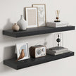 Fun Memories Rustic Floating Shelves for Home Decor, 8 Inch Deep Floating Shelf, Solid Wood Floating Wall Shelves 30 Inch Long, Deep Wall Shelves for Bathroom, Living Room, Black Finsh, Set of 2