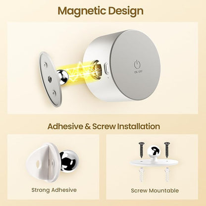Wall Mounted Lamp LED Wall Lights with Rechargeable Battery Operated, 3 Color Temperatures & 3 Brightness Levels 360°Rotate Magnetic Ball, Cordless Sconces for Bedroom Reading Bedside,White-1 PACK