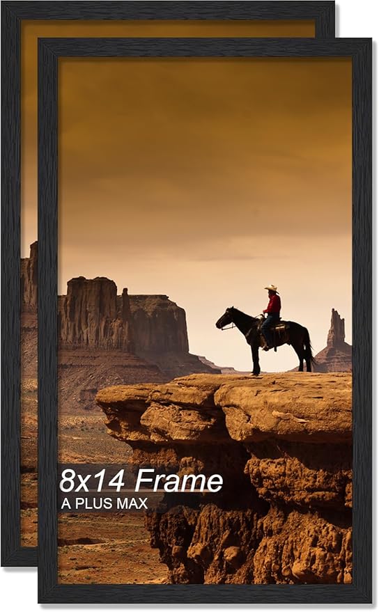 A PLUS MAX 8x14 Picture Frame Set of 2, Black Engineered Wood Frame for 8 x 14 Inch Picture Poster Photo, Light Weight 8 by 14 Frame with Wood-grain for Wall - 2 Pack/Black/8"x14"