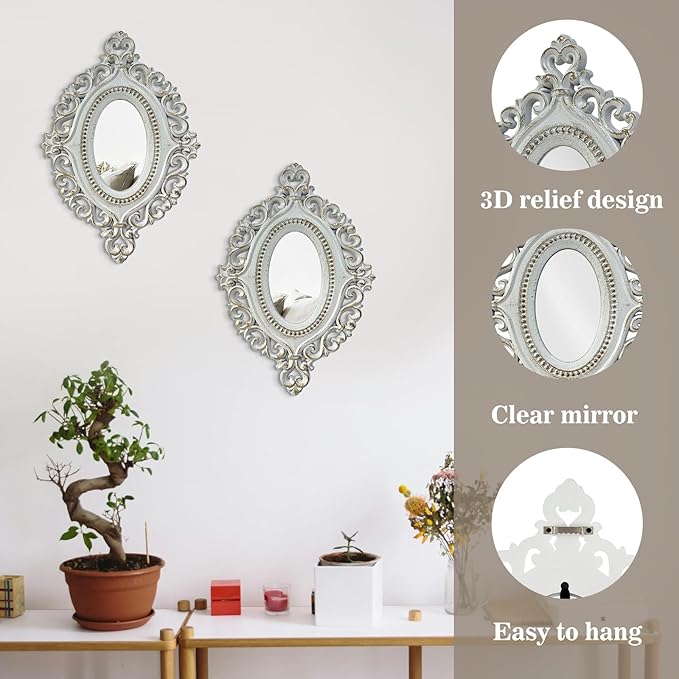 ZEXUIRU Set of 4 Wooden Rustic Wall Mirror Vintage Style Decorative Entry Mirror Farmhouse Wall Decoration for Living Room Bedroom Bathroom Kitchen