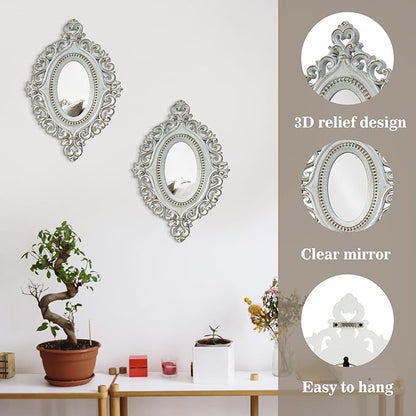 ZEXUIRU Set of 4 Wooden Rustic Wall Mirror Vintage Style Decorative Entry Mirror Farmhouse Wall Decoration for Living Room Bedroom Bathroom Kitchen