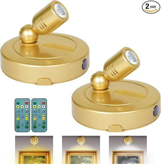 Picture Light Battery Operated, 3 Color Temperatures Picture Light with Remote, Indoor LED Spot Lights for Plants for Wall Frame Dartboard Art Painting Display Accent-Gold