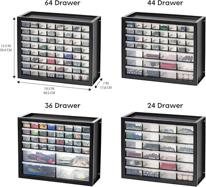 IRIS USA Plastic Storage Drawers, Made in USA, 26-Drawer Organizer Cabinet, Stackable Teacher Toolbox for Crafts, Stickers, Crayons, Markers, Beads, Hardware, Building Bricks, Garage Storage – Black