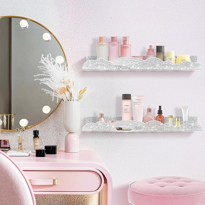 Rainbow Glitter Acrylic Floating Shelves, 15.7