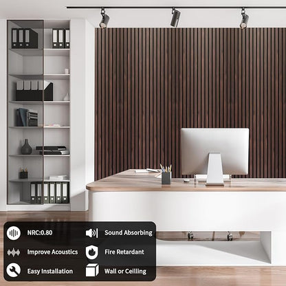 Art3dwallpanels Wood Slat Wall Panel, 108'' x 13'' Wood Panels for Wall 2 Pack 3D Soundproof Wall Panels, Large Acoustic Panels for Interior Ceiling and Wall Decor Noise Reduction,Walnut
