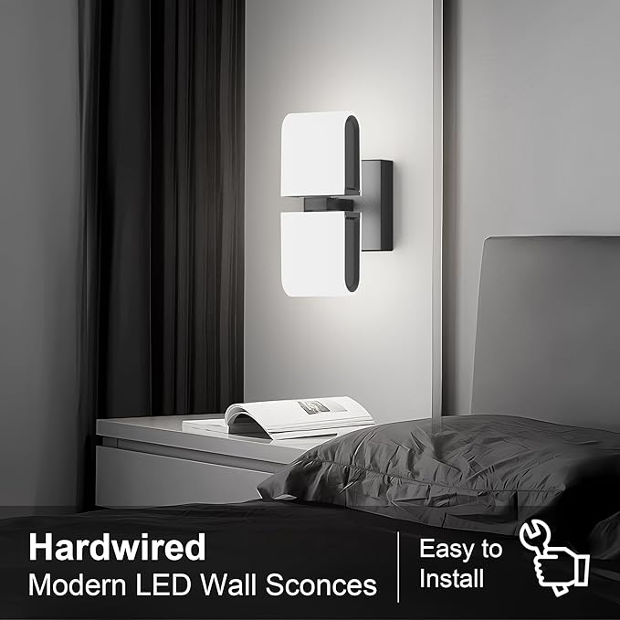 Aipsun Black Wall Sconces Hardwired Modern LED Sconces Wall Lighting Indoor Wall Sconce for Living Room Hallway 6000K White Light