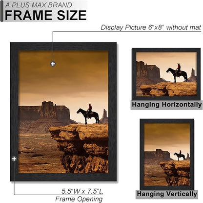A PLUS MAX 6x8 Picture Frame Set of 6, Black Engineered Wood Frame for 6 x 8 Inch Picture Poster Photo, Light Weight 6 by 8 Frame with Wood-grain for Wall - 6 Pack/Black/6"x8"