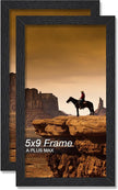 A PLUS MAX 5x9 Picture Frame Set of 2, Black Engineered Wood Frame for 5 x 9 Inch Picture Poster Photo, Light Weight 5 by 9 Frame with Wood-grain for Wall - 2 Pack/Black/5