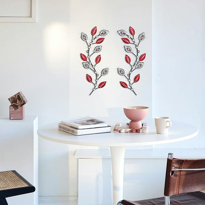 sxnzequnze 2 Pcs Metal Leaf Wall Art Crystal Bling Decorations Silver Leaves 3D Iron Handmade Home Decor Hanging Minimalist Accents Modern Set for Living Room Bathroom Bedroom Dining Room Hallway