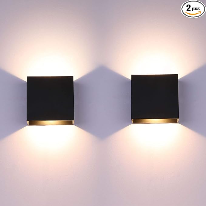 Lightess LED Wall Sconce Hardwired 10W, Set of 2 Modern Wall Lamp Black, Up Down Wall Mount Lights Mini Metal for Living Room Bedroom Hallway Decor, Warm White, O1185TP