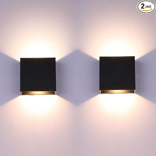 Lightess LED Wall Sconce Hardwired 10W, Set of 2 Modern Wall Lamp Black, Up Down Wall Mount Lights Mini Metal for Living Room Bedroom Hallway Decor, Warm White, O1185TP