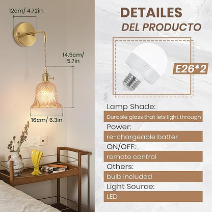 Vintage Battery Operated Wall Sconce Set of 2, RGB Dimmable LED Wall Light with 12 Colors,Rechargeable Battery Powered Wall Light with Adjustable Chain Retro for Living Room Bedroom
