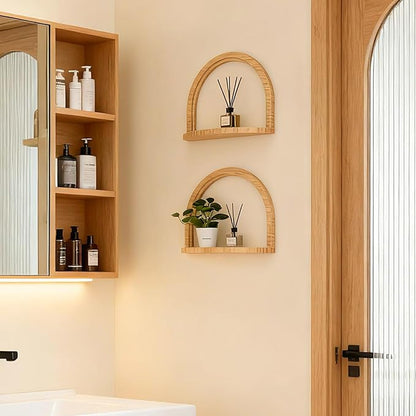 Boho Shelves Wall Decor: Mid Century Modern Floating Shelves with Ledge for Bathroom Bedroom Living Room Nursery