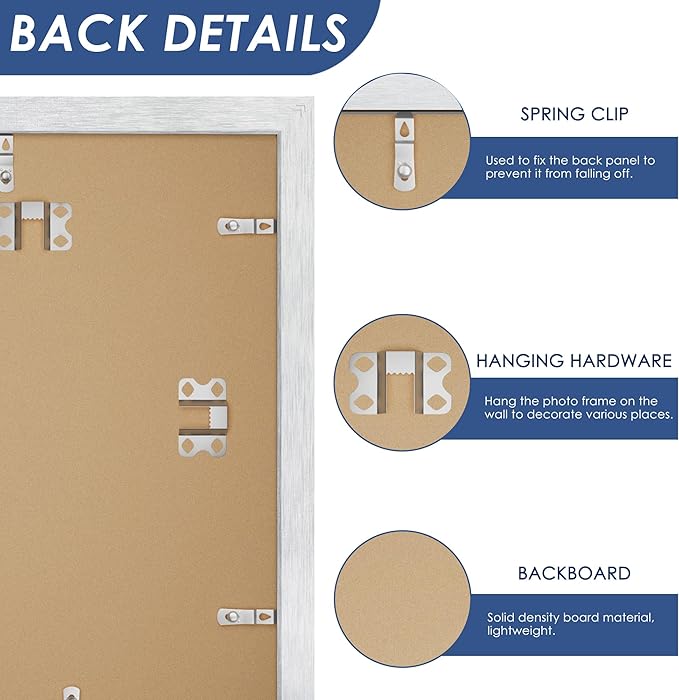 PEALSN 8x10 Picture Frame Set of 6, Display Pictures 5x7 with Mat or 8x10 without Mat for Wall Mounting or Table Top Display, Photo Frames Collage for Wall Decor, Silver.