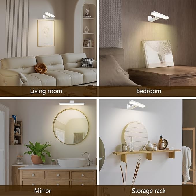 Picture Lights Battery Operated, Rechargeable Picture Frame Lights for Wall, LED Cordless Wall Lights Dimmable & Timmer with Remote Control for Arts, Paintings, Gallery, Dartboard, 3 Color Modes