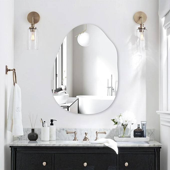 CULER Irregular Bathroom Wall Mirror,22 x 30 Inch Asymmetrical Frameless Vanity Modern Tempered Glass Mirror for Bedroom,Living Room,Entryway
