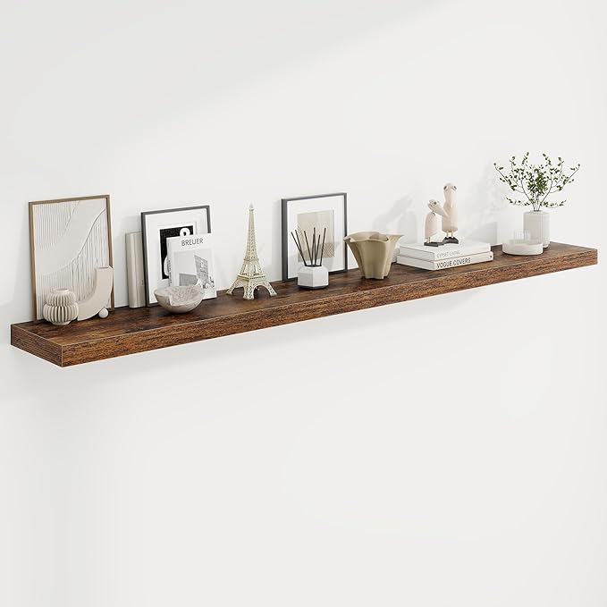 72in Floating Shelves for Wall,72"W x 9.25"D x 1.5"H, Long Wall Mounted Engineered Wood Shelves with Invisible Brackets for Living Room, Bedroom, Bathroom, Kitchen Decor and Storage, Rustic Brown