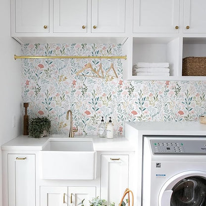 Floral Peel and Stick Wallpaper Boho Floral Contact Paper 16.9" x 118.1" Modern Wildflower Self Adhesive Wallpaper for Bathroom Flower Decorative Removable Wall Paper for Bedroom Cabinets