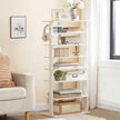 HOOBRO Vertical Shoe Rack, 8 Tier Wooden Shoe Storage Organizer with Hooks, Narrow Shoe Tower for 16 Pairs, Space Saving, for Entryway, Living Room, Bedroom, White WT750XJ01