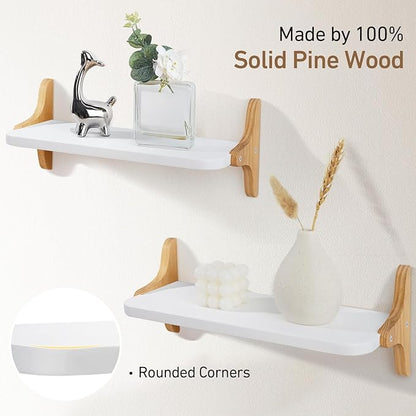 Wooden Floating Shelves for Wall, 15.7" W x 5" D x 0.6" H Large Wall Shelves, Hanging Storage Shelf with Sturdy Brackets for Living Room, Kitchen, Bathroom, Bedroom Decor, Walnut, 3 Packs