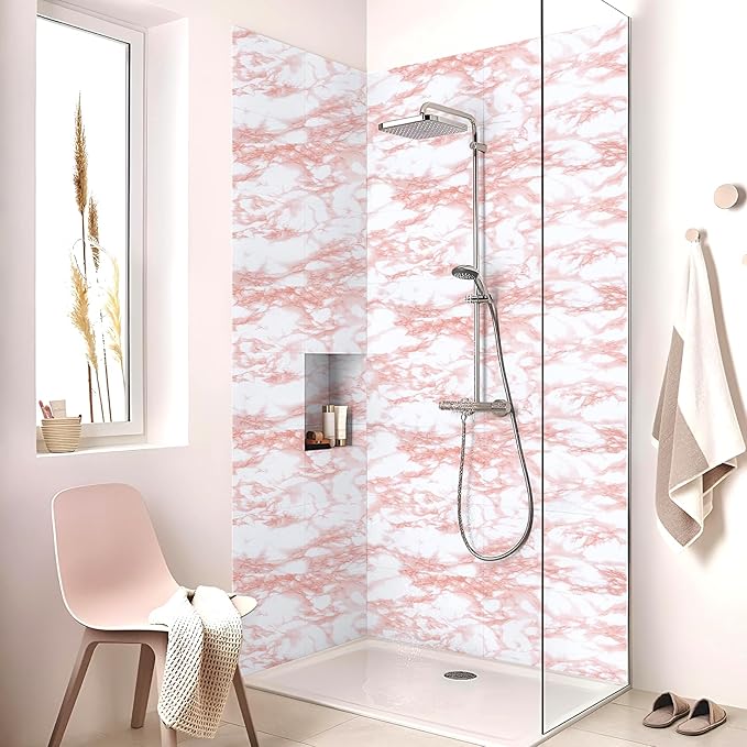 practicalWs White/Pink Marble Contact Paper Granite Peel and Stick Countertops Self-Adhesive Wallpaper Cabinets Drawer Shelf Wall Crafts Wall Paper Decorations 35.4 in x 118 in