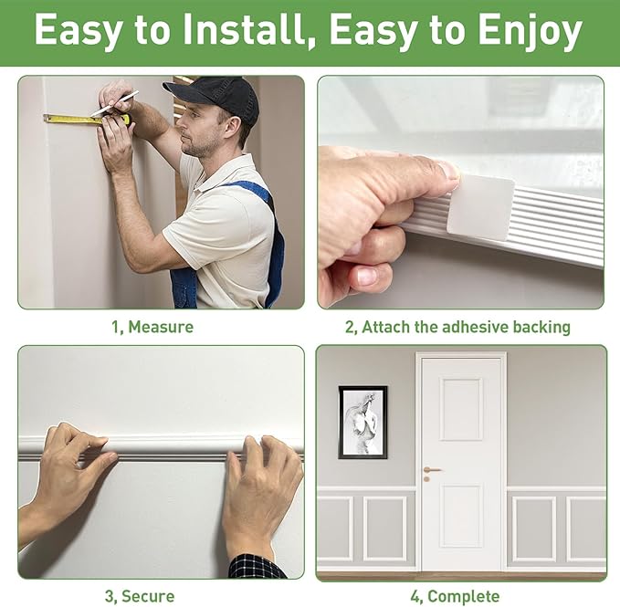 Peel and Stick Wall Molding, 2 Set 16" x 24" Premade Wainscoting Panels, Ready-to-Assemble Wall Trim, Paintable Molding Trim Decor for Interior Walls Door Picture Frame