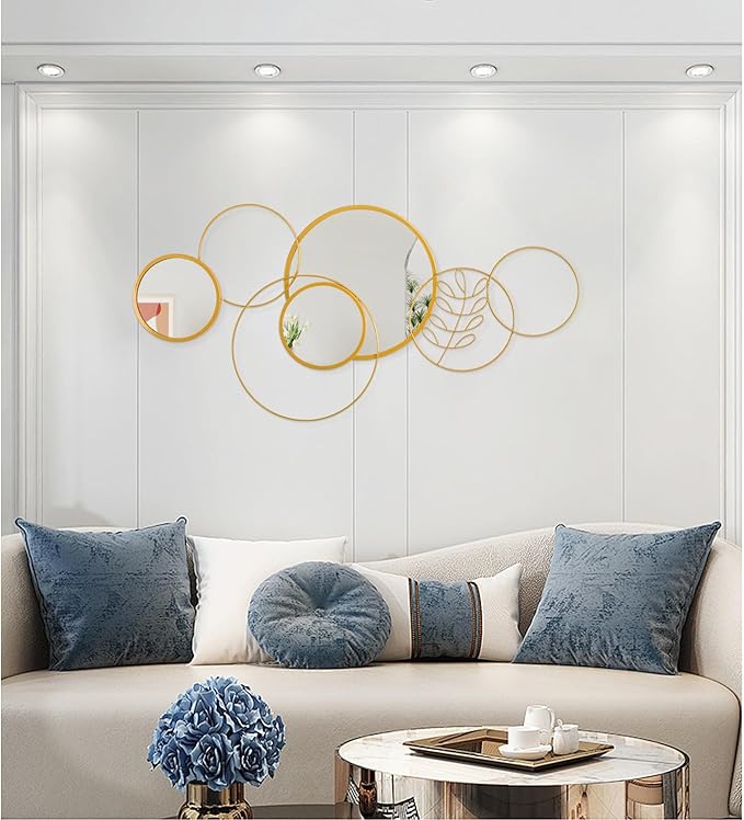 Gold Wall Mirror Set, Wall Mounted Round Metal Framed Mirror Circle Modern Decorative Mirrors for Living Room Bedroom Bathroom Entryway 16x32 Inch Home Decor