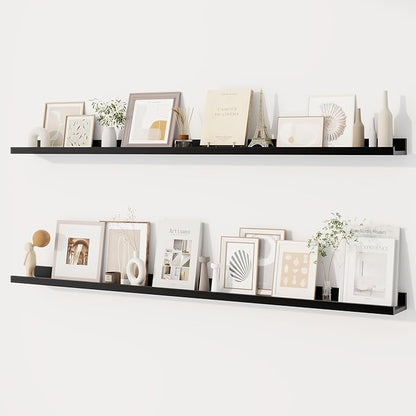 Dreamland Picture Ledge Shelf for Wall, Floating Shelves Set of 2,55 inch Long Floating Shelves with Lip for Living Room,Bedroom,Bathroom,Kitchen,Black