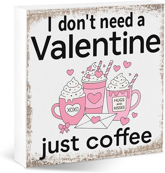 Valentines Coffee Desk Decor, Valentine's Day Gifts for Coffee Lover Bar Station, Valentine Home Office Table Sign for Kitchen Shelf Tiered Tray, Cafe Tabletop Decoration to Couples