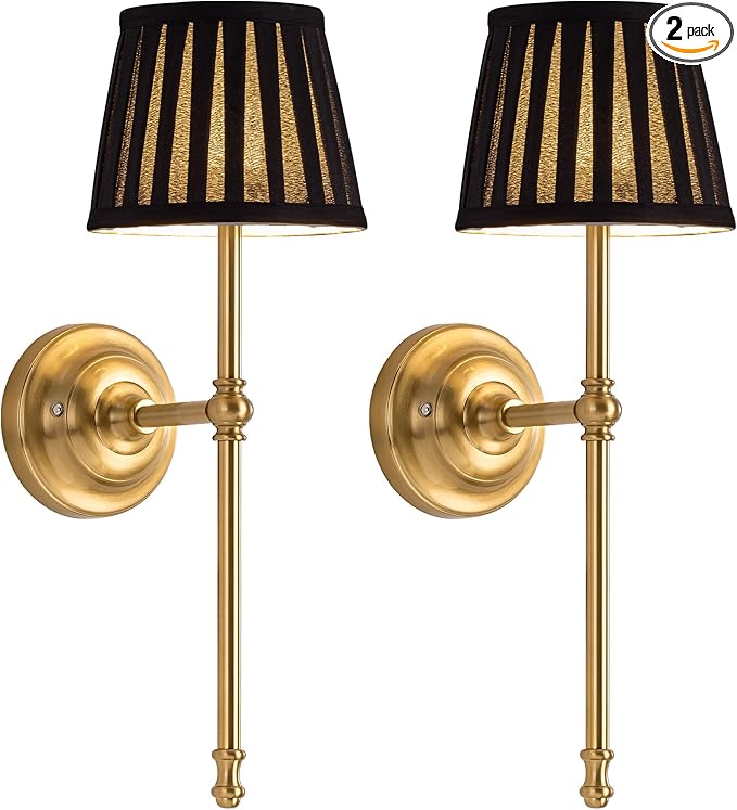 KDG Cordless Wall Sconces Set of 2, Small Wireless 5200mAh Rechargeable Battery Fabric LED Wall Lamps, Portables Lightings for Wall Painting, Living Room, Bedroom, Hallway, Gifts, Night Light (Black)