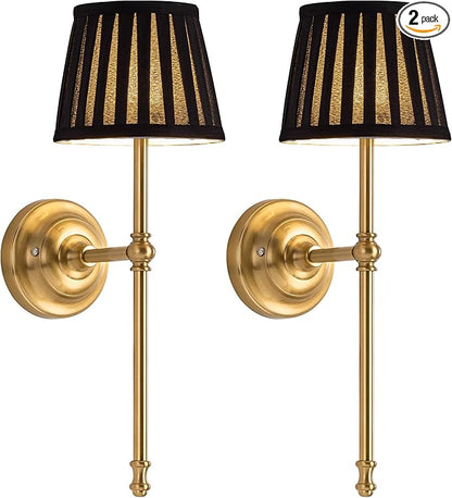 KDG Cordless Wall Sconces Set of 2, Small Wireless 5200mAh Rechargeable Battery Fabric LED Wall Lamps, Portables Lightings for Wall Painting, Living Room, Bedroom, Hallway, Gifts, Night Light (Black)