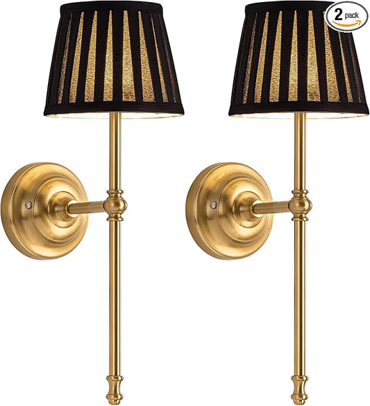 KDG Cordless Wall Sconces Set of 2, Small Wireless 5200mAh Rechargeable Battery Fabric LED Wall Lamps, Portables Lightings for Wall Painting, Living Room, Bedroom, Hallway, Gifts, Night Light (Black)