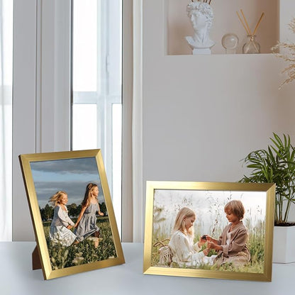 Hoikwo 18 Packs 5x7 Gold Multi Plastic Picture Frames Set with Plastic Cover for Family Photos, Artwork, Light Weight Bulk 5 by 7 Frames Packs for Wall Hanging and Table, Stylish Picture Frames