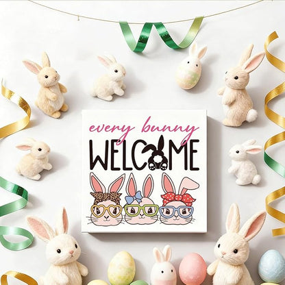 Easter Decorations for Home Every Bunny Welcome Wooden Sign, Funny Bunny Spring Porch Decor, Farmhouse Easter Desk Decorations, Table Shelf Plaque, Holiday Entryway Party Supplies