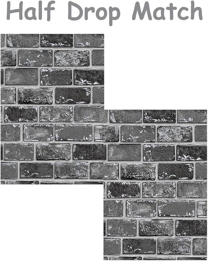 GaliGali Black and Silver Brick Wallpaper, Peel and Stick Wallpaper, Self-Adhesive Classic Antique Texture Rock Wall Paper, Removable Contact Paper for Home Decoration 17.3"x118", No.A07020J-3