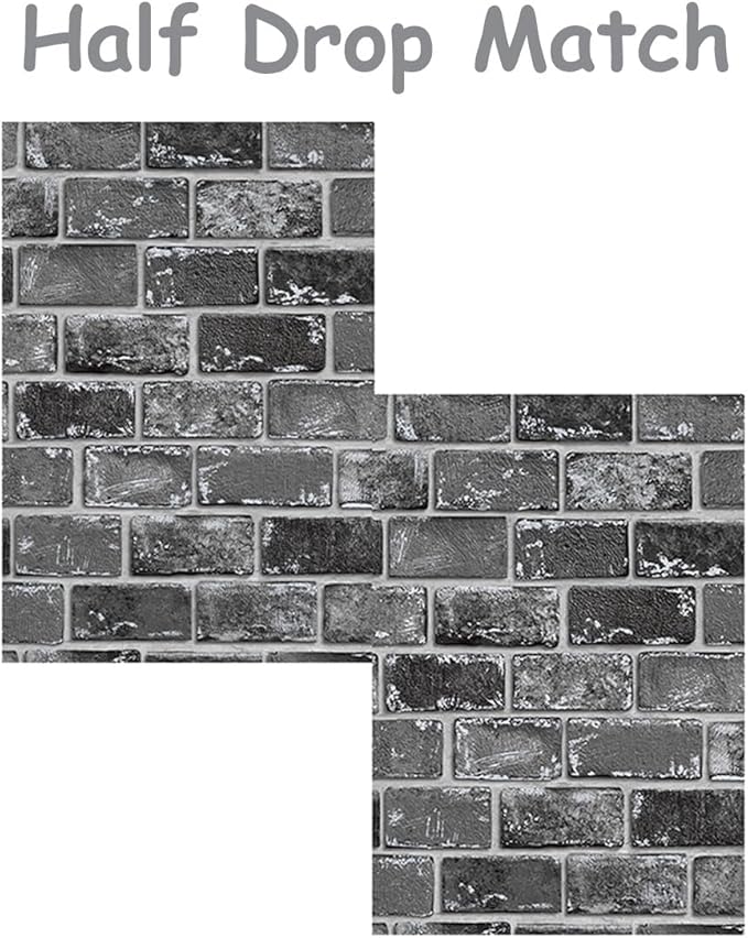 GaliGali Black and Silver Brick Wallpaper, Peel and Stick Wallpaper, Self-Adhesive Classic Antique Texture Rock Wall Paper, Removable Contact Paper for Home Decoration 17.3"x393", No.A07020J-10