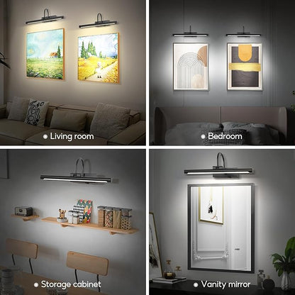 20" Picture Light for Wall Black Rechargeable Wireless Remote Lights Dimmable LED Art Painting Light with 3 Color Temp Display for Gallery Artwork Paintings Portraits Dartboards Display