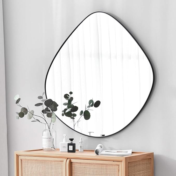 Irregular Wall Mirror Matel Matte Black Framed Wall Mirror for Living Room Bedroom Bathroom Entryway Wall Decor 28.2" L x 27.8" W ELE-003B