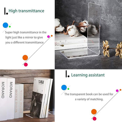 MerryNine MerryNine Acrylic Book Ends 6pcs for Shelves, Clear Bookends for Shelves, Books end Organizer, Book Holder Stand Decorative, Book Stoppers for Heavy Duty Books (Plastic Acrylic_3 Pairs)