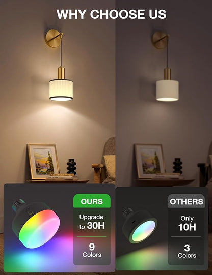 NIORSUN Battery Operated Wall Sconce Set of 2, Black Gold & Off-White Wireless Rechargeable Wall Lights with 5200mAh Dimmable Detachable Bulbs and Remote, 9 Colors Sconces Wall Decor for Living Room