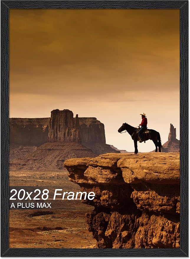 A PLUS MAX 20x28 Picture Frame, Black Engineered Wood Frame for 20 x 28 Inch Picture Poster Photo, Light Weight 20 by 28 Frame with Wood-grain for Wall - 1 Pack/Black/20 x28