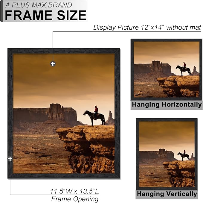 A PLUS MAX 12x14 Picture Frame, Black Engineered Wood Frame for 12 x 14 Inch Picture Poster Photo, Light Weight 12 by 14 Frame with Wood-grain for Wall - 1 Pack/Black/12 x14