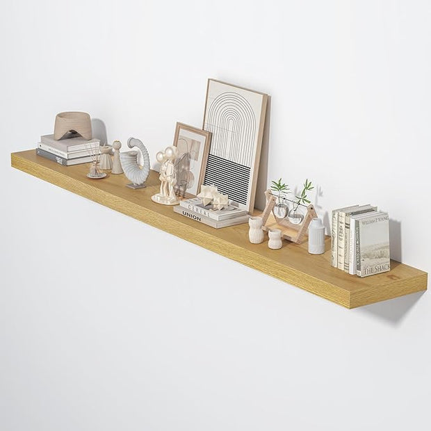 Floating Shelves for Wall, 72"W x 9.3"D x 1.5"H, Long Wooden Wall Mounted Display Shelves with Invisible Brackets for Living Room, Bedroom, Bathroom, Kitchen Decor and Storage, Set of 1, Oak