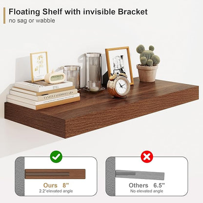 Heimlove 12" Deep Floating Shelves for Wall Shelf Over Toilet Mounted Farmhouse Long 55 Inches Set of 1, Farmhouse Shelves with Invisible Brackets for Living Room, Kitchen, Bedroom, Walnut