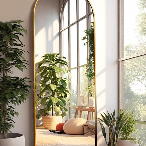 Arched Full Length Mirror, 18x58 in Gold, Wall or Floor Mounted, Bedroom Mirror
