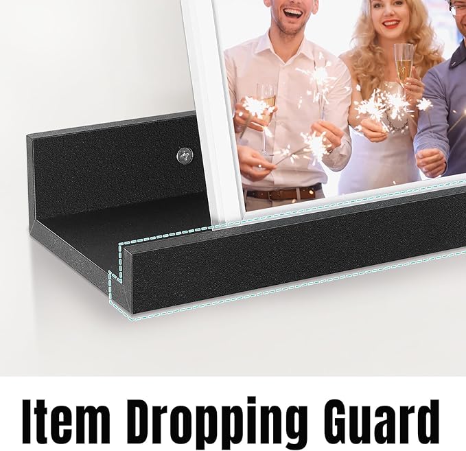 LaVie Home Floating Shelves for Wall Storage Set of 4, 15.6 Inch Picture Ledge Shelf, Black Wall Shelves with Lip for Kitchen, Bedroom, Bathroom, and Living Room