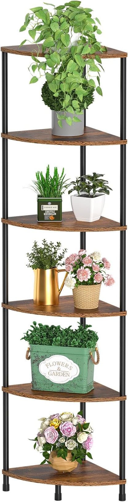 Corner Plant Stand Shelf, 6 Tier Tall Shelf for Indoor Plants, Rustic Brown Corner Bookshelf Wall Decor Living Room, 54.4" Display Shelves for Bedroom, Bathroom, Small Space