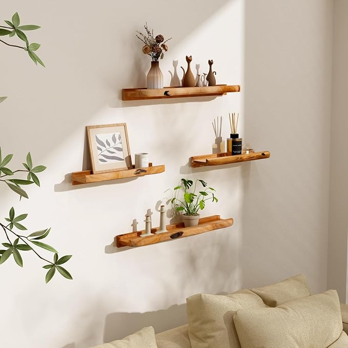 Ceder Wood Live Edge Picture Ledge Shelf Set of 2 - Handmade Natural Cedar Root, Floating Wall Shelves for Frames (16